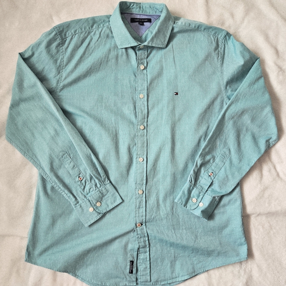 Tommy Hilfiger Men's Teal Casual Button-Down Shirt